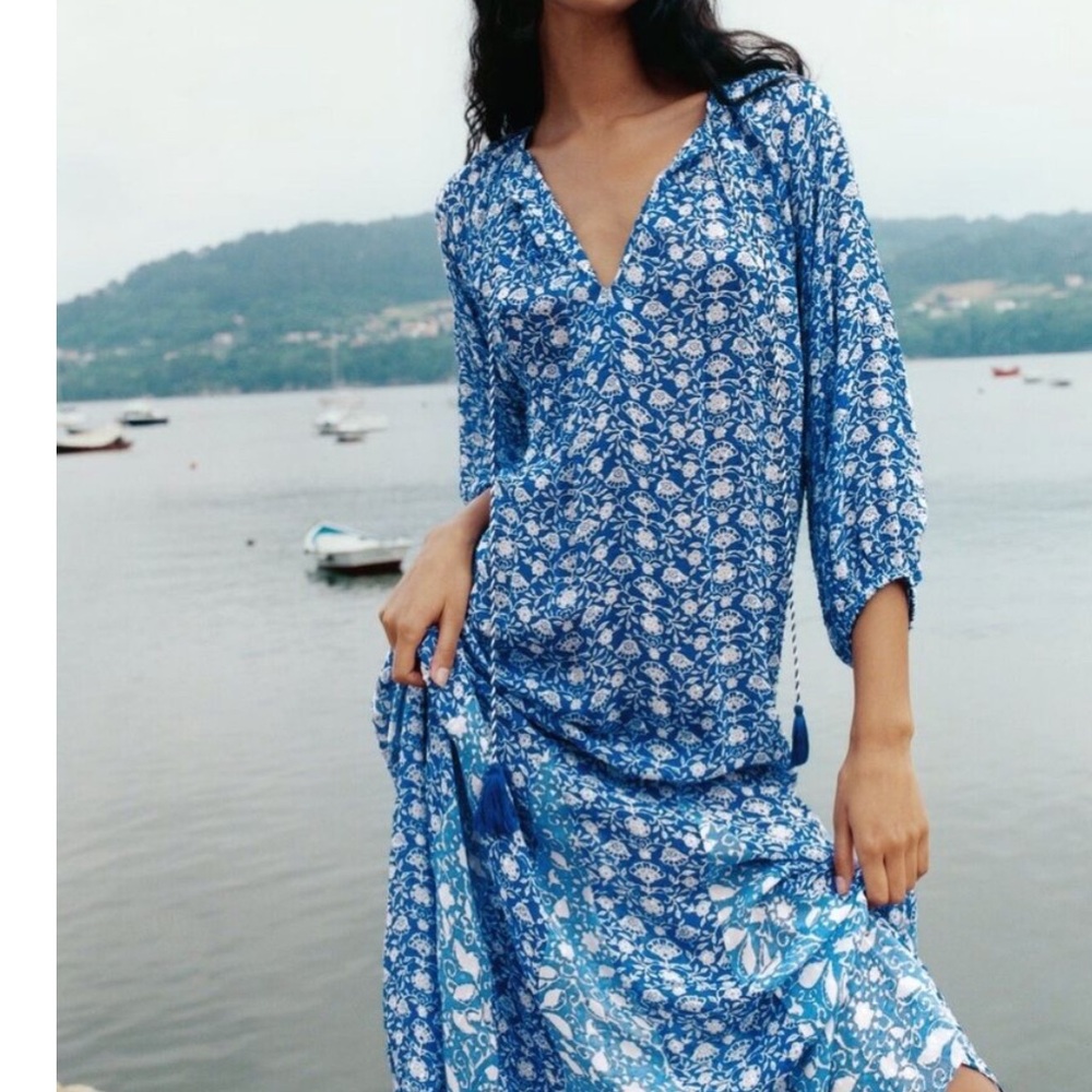 Zara Blue Print Maxi Dress - Picture 2 of 5
